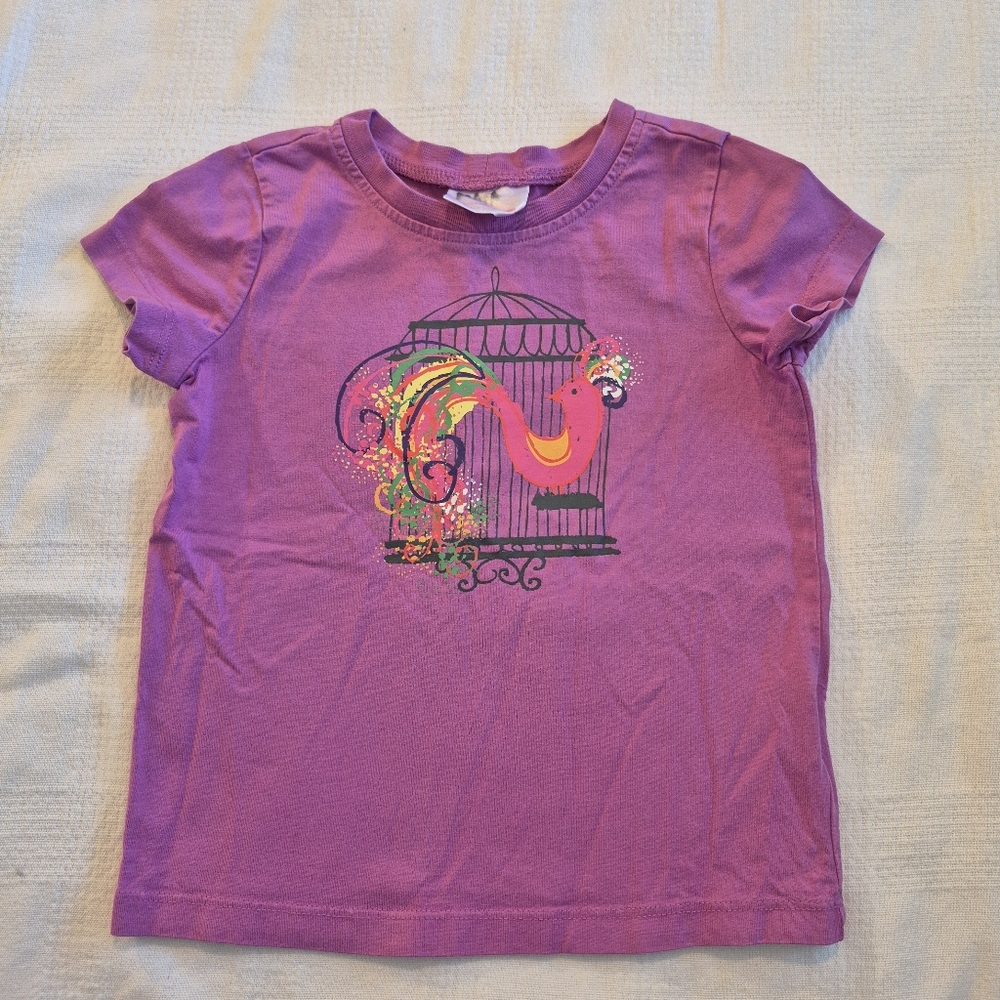 Hanna Andersson girls 100 or 4 shirt bird in cage print purple GUC